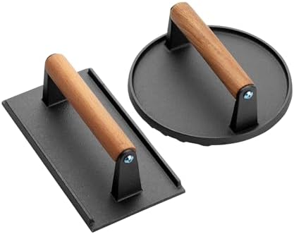 UNCO Cast Iron Grill Press: 6.9' Round & 8.3' x 4.3' Rectangular by Unco