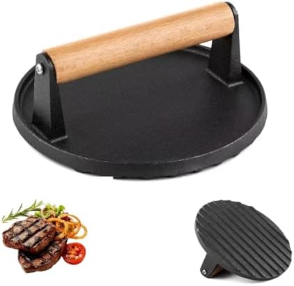 Burger Press 6.8" Round Heavy Duty Cast Iron Hamburger Press - Image 2