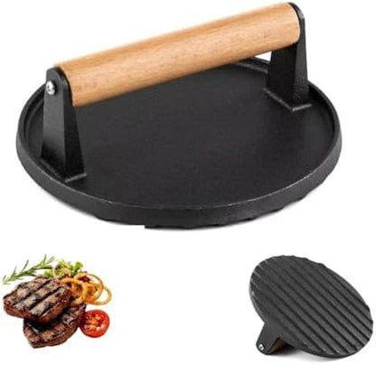 Burger Press 6.8" Round Heavy Duty Cast Iron Hamburger Press - Image 2