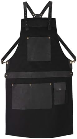 Professional Canvas Apron, 100% Real Leather Pockets, Adjustable Crossbody Strap by Unknown
