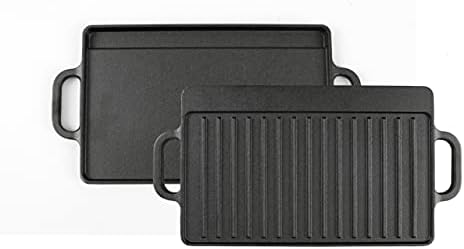 HAWOK Cast Iron Reversible Grill Rectangular Griddle 12.6x8 inch by HAWOK