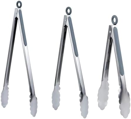 Stainless Steel BBQ Grill Tongs Set of 3, 9/12/14 Inch Locking Tongs by Unknown