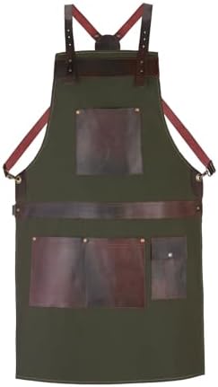 Professional Canvas Apron, 100% Real Leather Pockets, Adjustable Crossbody Strap by Unknown