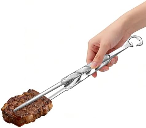 12.5 Inch 304 Stainless Steel Grill Tongs, Heavy Duty Cooking Tongs, - Image 4