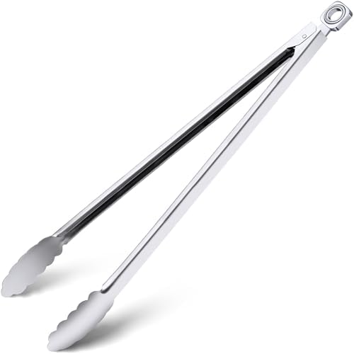 17" Extra Long Metal Tongs, Grilling Tongs, Stainless Steel Tongs by HE-SANQI