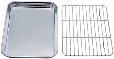 TeamFar Toaster Oven Tray and Rack Set, 9.3" x 7" x 1" Toaster Oven Pan by TeamFar