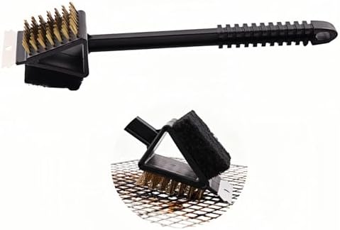 3-in-1 Grill Brush with Scraper & Scrub Pad, 14.5" Long Handle Brass Brush by BUBBLE-FLY