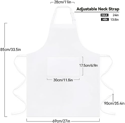 NLUS 2 Pack White Aprons with 2 Pockets - Image 2