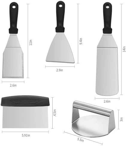 Metal Spatula Set for 5-Griddle Spatula-Griddle Scraper-Burger Press-Stainless - Image 2