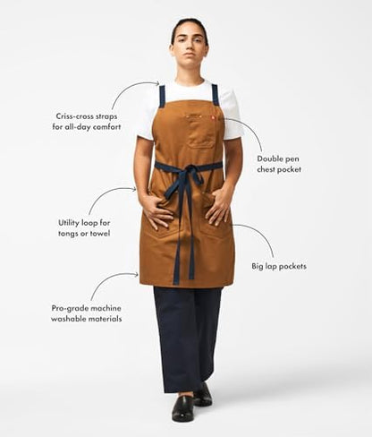 hedley & bennett Crossback Chef Apron, Pockets & Towel Loop, Jack Navy - Image 3