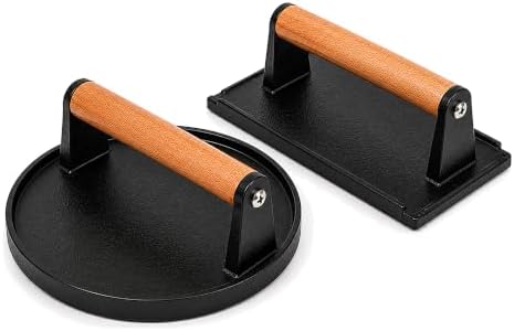 Cast Iron Burger Press Set of 2 – Round & Rectangular Smash Burger Press by Unknown