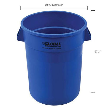 Global Industrial Commercial Round Trash Can, 32 Gallon Capacity, Plastic Garbage Can, Indoor and Outdoor Utility Trash Can, Blue, 21-3/4"W x 27-1/2"H, No Lid