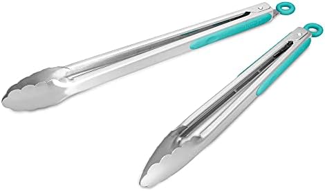304 Stainless Steel Kitchen Cooking Tongs, 12 & 14", Aqua Sky by ALLWIN-HOUSEWARE