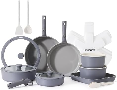 SENSARTE 24 Piece Ceramic Detachable Handle Pots and Pans Set Gray by SENSARTE