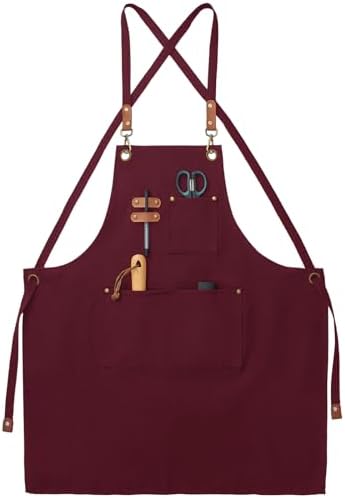 Chef Canvas Aprons with 3 Large Pockets Adjustable Strap by FunChaos