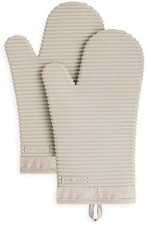 KITCHENAID Ribbed Soft Silicone Oven Mitt 2-Pack Set, Milkshake Tan by KitchenAid