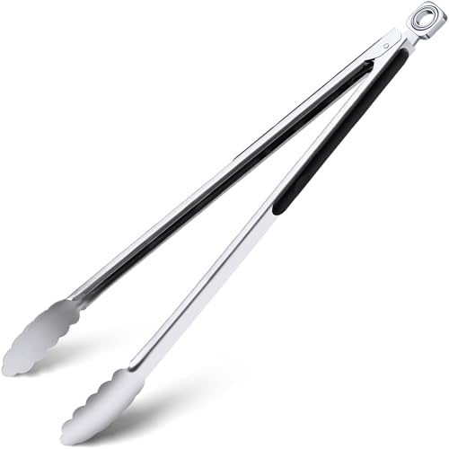 17" Extra Long Metal Tongs, Grilling Tongs, Stainless Steel Tongs by HE-SANQI