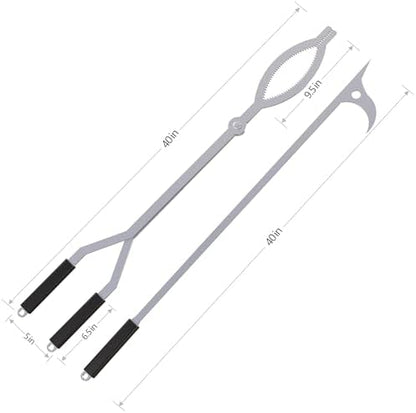 40in Fire Tongs and Fire Poker Set Stainless Steel - Image 3