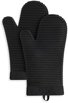 KITCHENAID Ribbed Soft Silicone Oven Mitt 2-Pack Set, Matte Black by KitchenAid