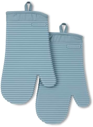 KITCHENAID Ribbed Soft Silicone Oven Mitt 2-Pack Set, Fog Blue by KitchenAid