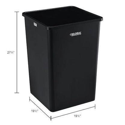 Global Industrial Square Plastic Garbage Can, 35 Gallon Capacity, Indoor/Outdoor Rated, 19-1/2"W x 19-1/2"D x 27-4/5"H, Utility Trash Can, No Lid, Black