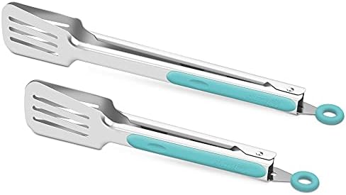 Kitchen & Grill Tongs Set of 2, 304 Stainless Steel, 9 & 12 Inch, Aqua Sky by ALLWIN-HOUSEWARE
