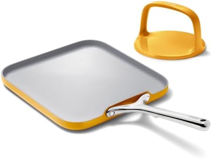 Caraway 11" Non-Stick Square Griddle Pan and 6" Grill Press Duo by Unknown