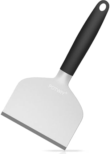 Heavy Duty Griddle Scraper, 5.3" Wide, 1.5mm Thick Stainless Steel by POTWIY