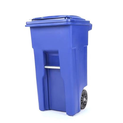 32 Gallon Blue Wheeled Recycling Trash Can with Hinged Lid – Municipal-Style Outdoor Recycling Container, Heavy Duty Rolling Bin Commonly Used by Cities, Homes, HOAs & Facilities