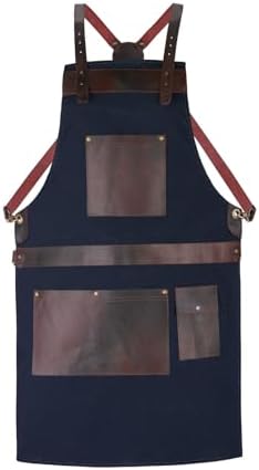 Professional Canvas Apron, 100% Real Leather Pockets, Adjustable Crossbody Strap by Unknown