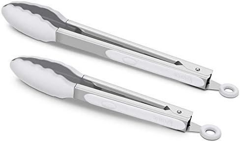 2 Pack Silicone Kitchen Tongs, 9 & 12 Inch, Stainless Steel, Light Grey by ALLWIN-HOUSEWARE