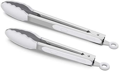 2 Pack Silicone Kitchen Tongs, 9 & 12 Inch, Stainless Steel, Light Grey by ALLWIN-HOUSEWARE