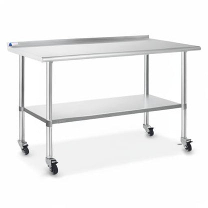 GRIDMANN Stainless Steel Table 60 in. x 24 in., NSF Commercial Kitchen Prep & Work Table w/Backsplash and Wheels