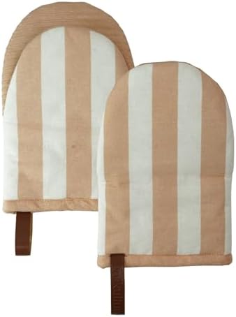 Folkulture Oven Mitts, Striped Beige, Heat Resistant - by Folkulture