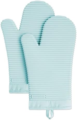 KITCHENAID Ribbed Soft Silicone Oven Mitt 2-Pack Set, Mineral Water by KitchenAid