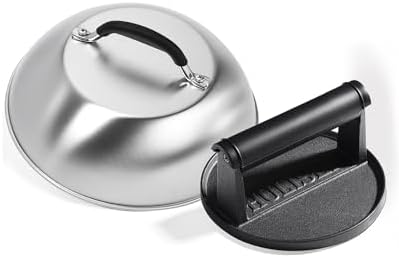 HULISEN 6” Pre-Seasoned Cast Iron Burger Press & 9 Inch Cheese Melting Dome by HULISEN