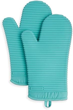 KITCHENAID Ribbed Soft Silicone Oven Mitt 2-Pack Set, Aqua Sky by KitchenAid
