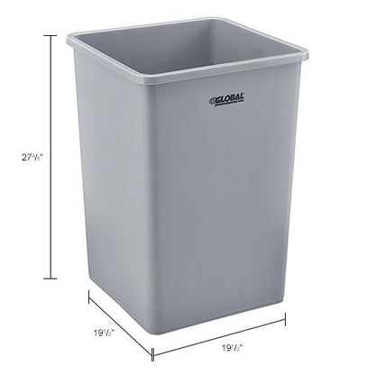 Global Industrial Square Plastic Garbage Can, 35 Gallon Capacity, Indoor/Outdoor Rated, 19-1/2"W x 19-1/2"D x 27-4/5"H, Utility Trash Can, No Lid, Gray
