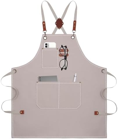 Aprons For Women Men With Large Pockets, Waterproof Cotton Chef Aprons For by YELEGAI