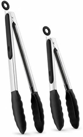 Kitchen Tongs Set, Stainless Steel Silicone Tips, 9 and 12 Inch by KAISHANE