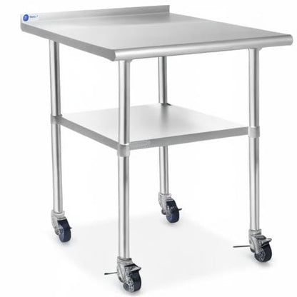 GRIDMANN Stainless Steel Table 36 in. x 24 in., NSF Commercial Kitchen Prep & Work Table w/Backsplash and Wheels