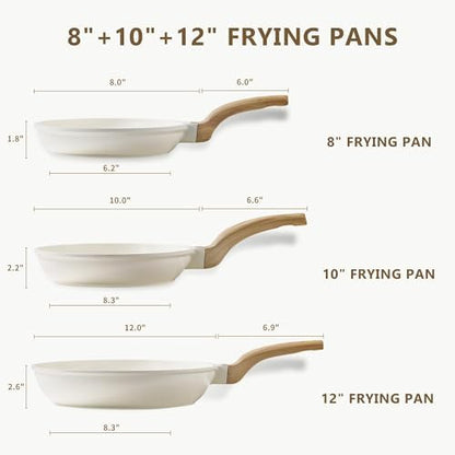 CAROTE 3Pcs Cream White Non Stick Skillet Set, Cream White - Image 2