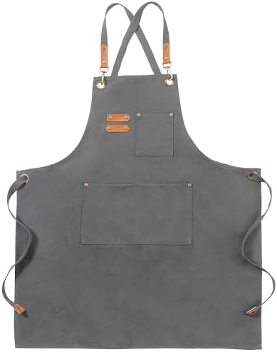 Chef Canvas Aprons with 3 Large Pockets Adjustable Strap by FunChaos