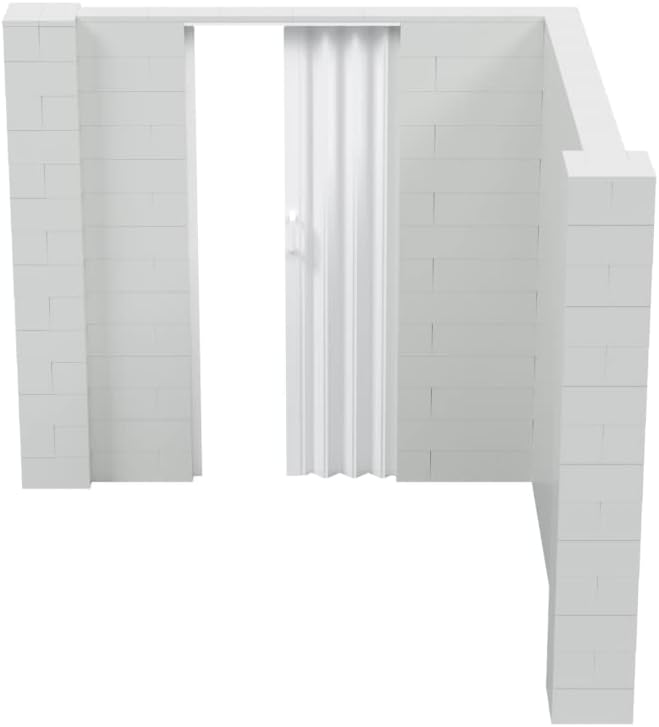 EverBlock 8’ x 8’ x 7’ L-Shaped Wall Kit with Accordion Door | 3’ x 7’ Doorway | Modular Building Blocks | Wall Display | Room Divider & Partition | Reusable | Indoor & Outdoor Use | Light Gray