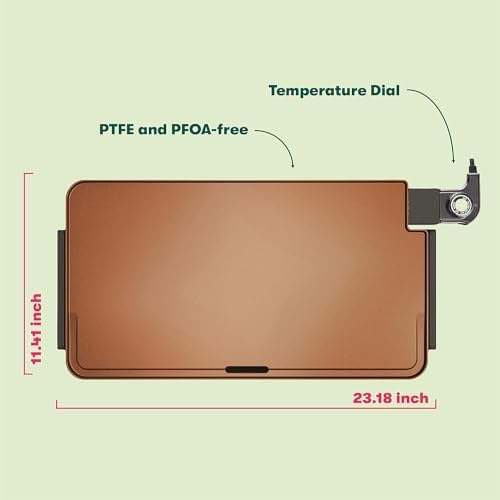 bella XL 12"x22" Electric Ceramic Titanium Non-Toxic Griddle, Copper/Black - Image 2
