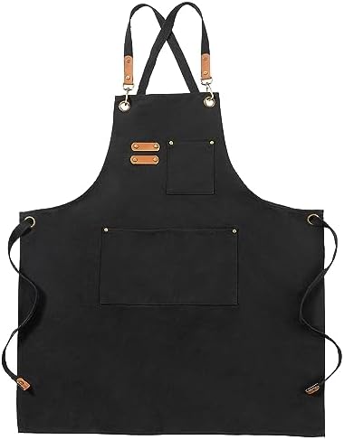 Chef Canvas Aprons with 3 Large Pockets Adjustable Strap by FunChaos