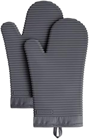 KITCHENAID Ribbed Soft Silicone Oven Mitt 2-Pack Set, Charcoal Grey by KitchenAid