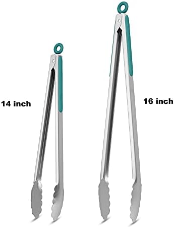304 Stainless Steel Kitchen Cooking Tongs, 14 & 16", Aqua Sky - Image 4