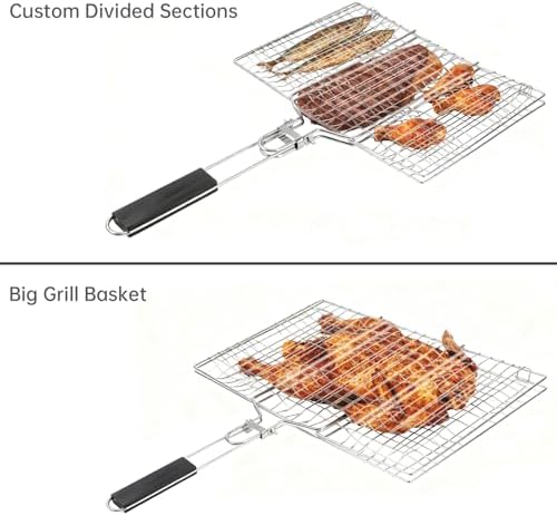 Fish Grilling Basket, Folding Portable Stainless Steel BBQ Grill Basket - Image 4