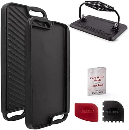 Cuisinel Cast Iron Griddle/Grill + Burger Press + Pan Scrapers by Cuisinel